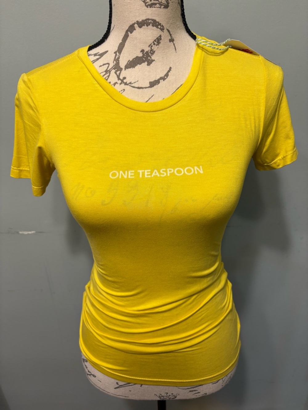 One Teaspoon Bright Yellow Logo Slim Crew Tee